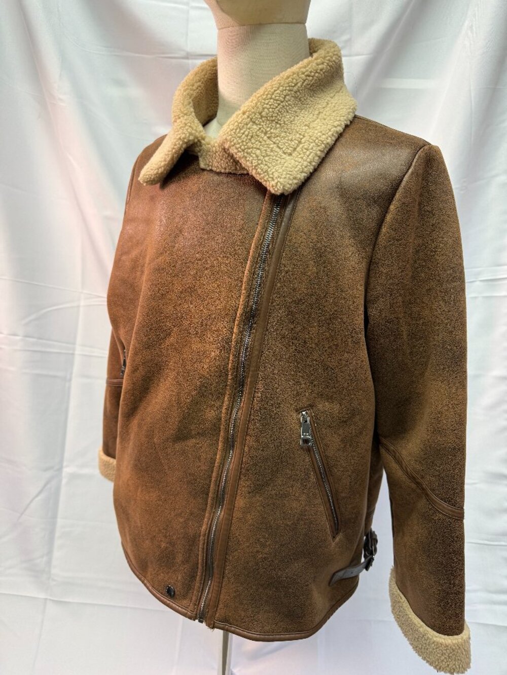 Steve Madden Brown Faux Shearling Aviator Moto Jacket Women's XL